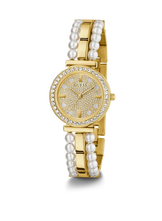 GUESS Ladies Gold Tone Analog Watch – Elegant Round Champagne Dial with Stainless Steel Band - Image 1